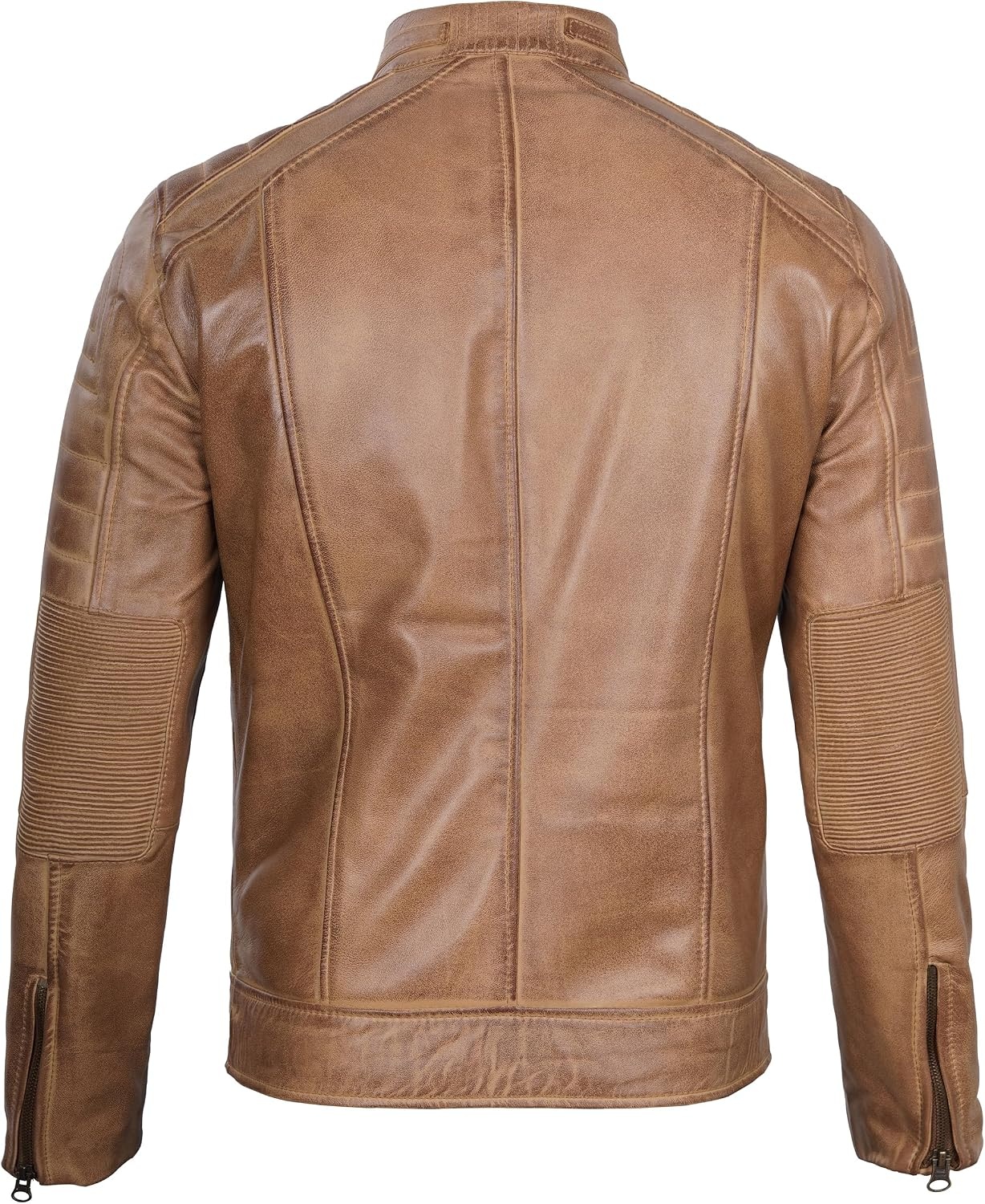 image:imageBlingsoul Cafe Racer Leather Jacket Men Real Lambskin Leather Jacket For Men Genuine Leather Motorcycle Style JacketsCamel Wax