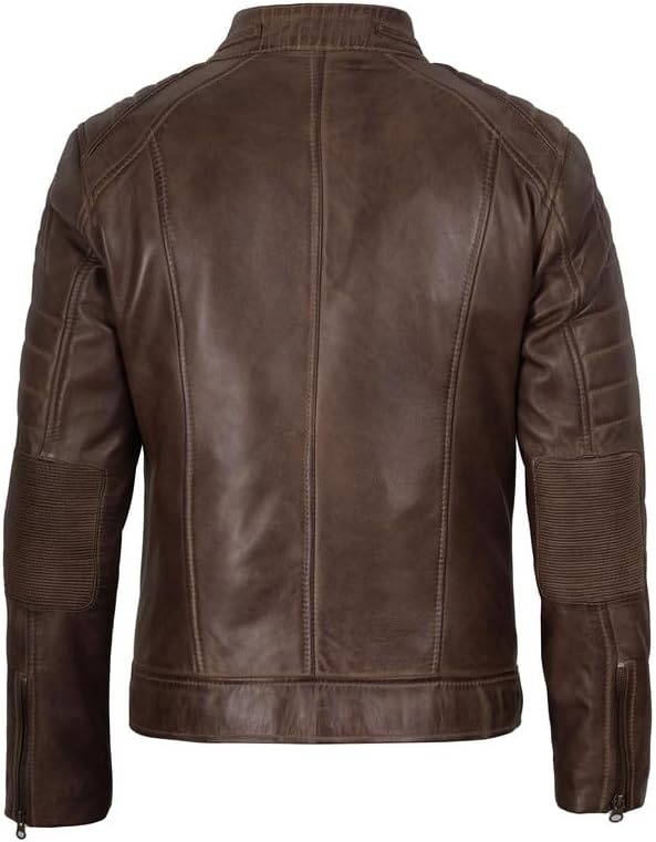 image:imageBlingsoul Cafe Racer Leather Jacket Men Real Lambskin Leather Jacket For Men Genuine Leather Motorcycle Style JacketsCoffee Brown