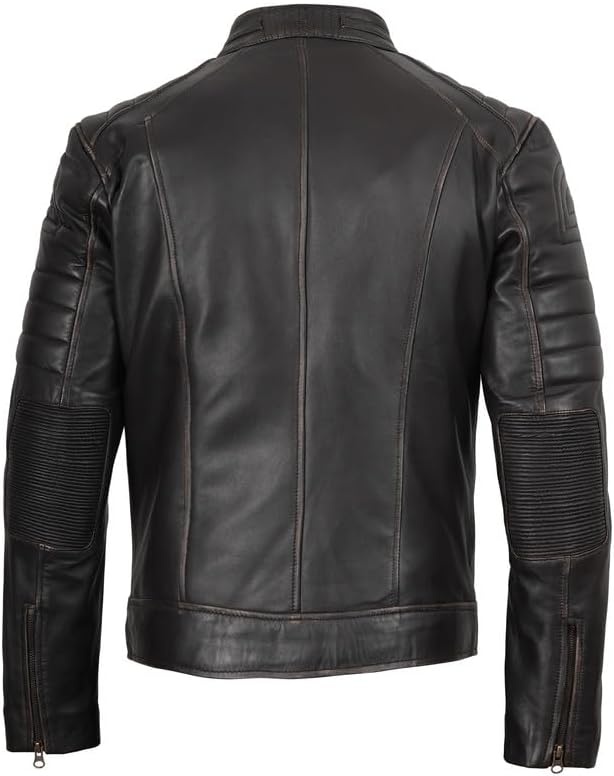 image:imageBlingsoul Cafe Racer Leather Jacket Men Real Lambskin Leather Jacket For Men Genuine Leather Motorcycle Style JacketsDark Brown Ruboff