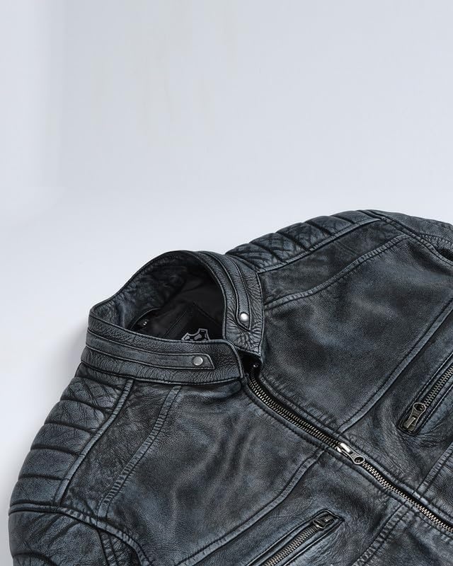 image:imageBlingsoul Cafe Racer Leather Jacket Men Real Lambskin Leather Jacket For Men Genuine Leather Motorcycle Style JacketsWashed Distress Black