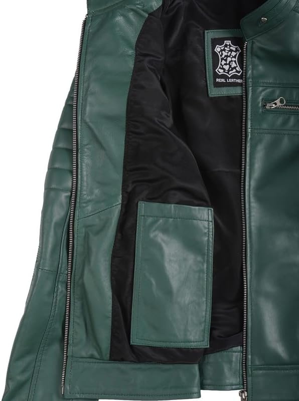 image:imageBlingsoul Cafe Racer Leather Jacket Womens 100 Real Lambskin Motorcycle Style Leather Jacket for Women with Band CollarGreen