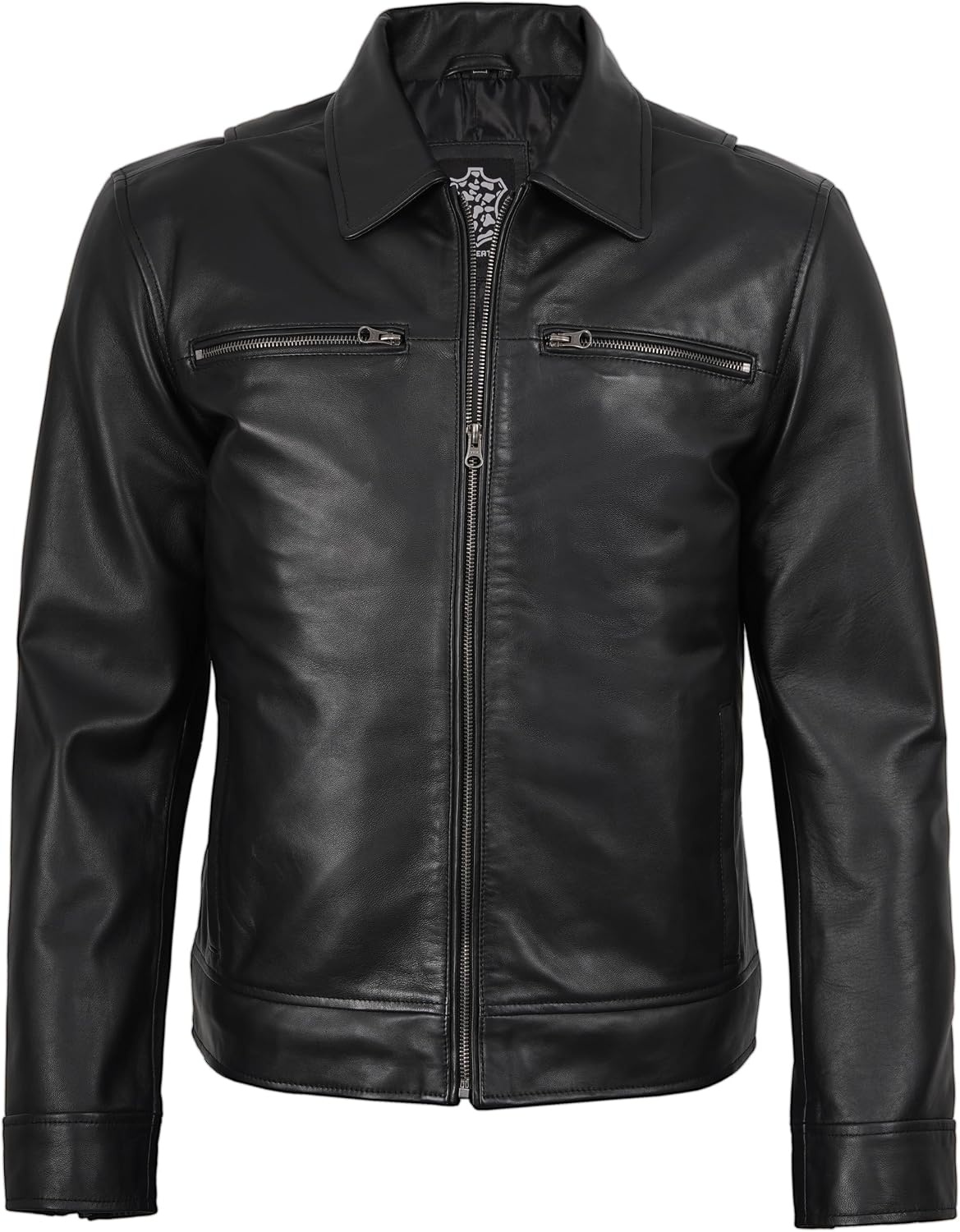 image:imageBlingsoul Classic Leather Jacket Men Real Lambskin Leather Jacket for Men with Shirt Collar Vintage Mens Leather JacketsBlack