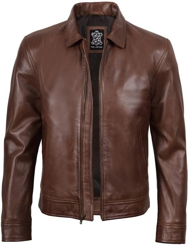 image:imageBlingsoul Classic Real Lambskin Leather Jacket Men Moto Style Leather Jacket For MensCognac Wax