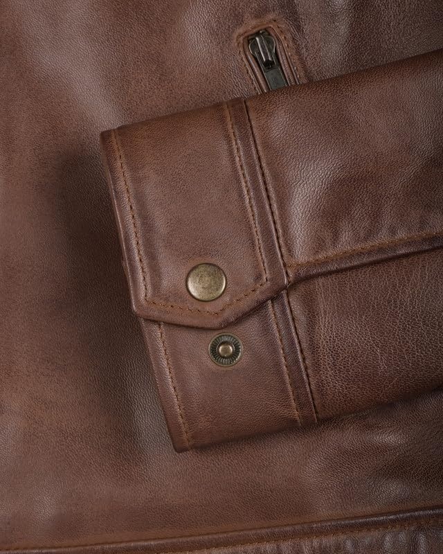 image:imageBlingsoul Classic Real Lambskin Leather Jacket Men Moto Style Leather Jacket For MensCognac Wax