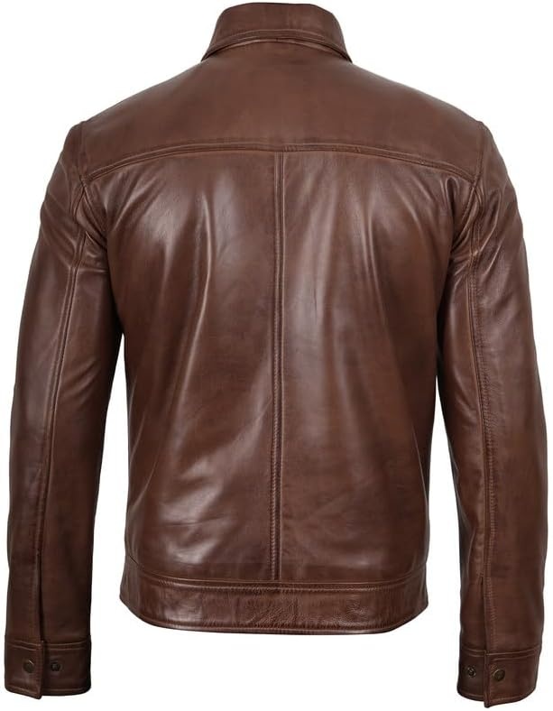 image:imageBlingsoul Classic Real Lambskin Leather Jacket Men Moto Style Leather Jacket For MensCognac Wax