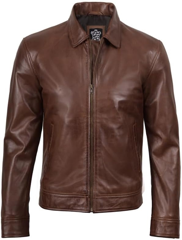 image:imageBlingsoul Classic Real Lambskin Leather Jacket Men Moto Style Leather Jacket For MensCognac Wax