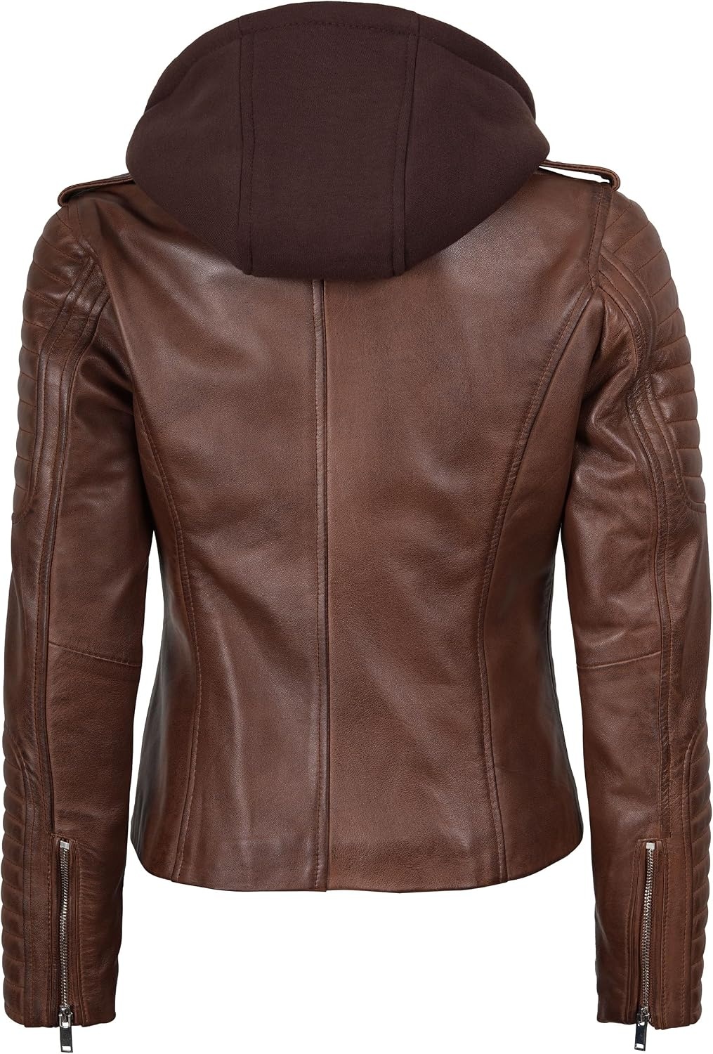 image:imageBlingsoul Hooded Leather Jacket Women Real Lambskin Asymmetrical Leather Jacket For Womens With Detachable HoodCognac Wax