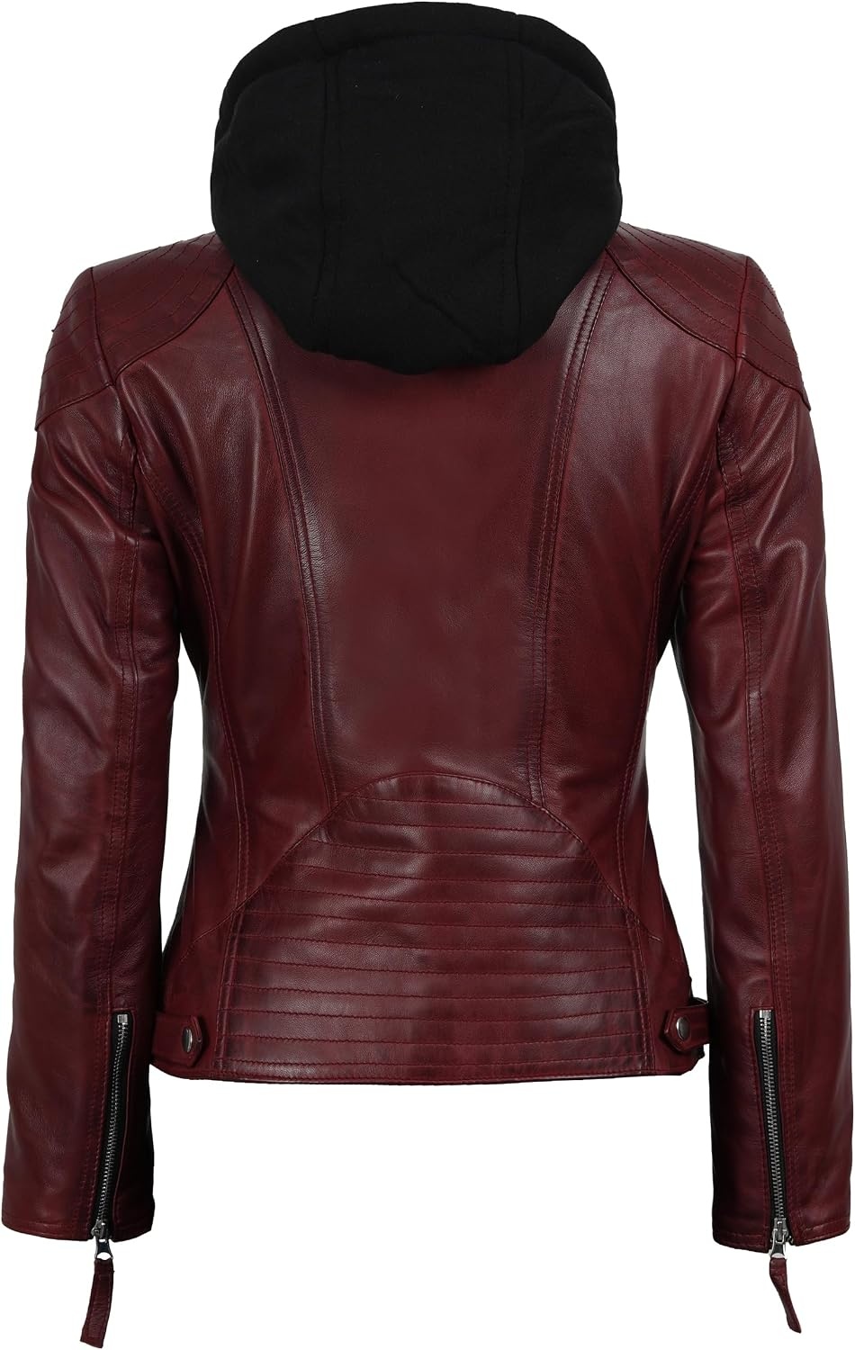 image:imageBlingsoul Hooded Leather Jacket Women Real Lambskin Leather Jacket for Women with Detachable HoodBurgundy Maroon Wax