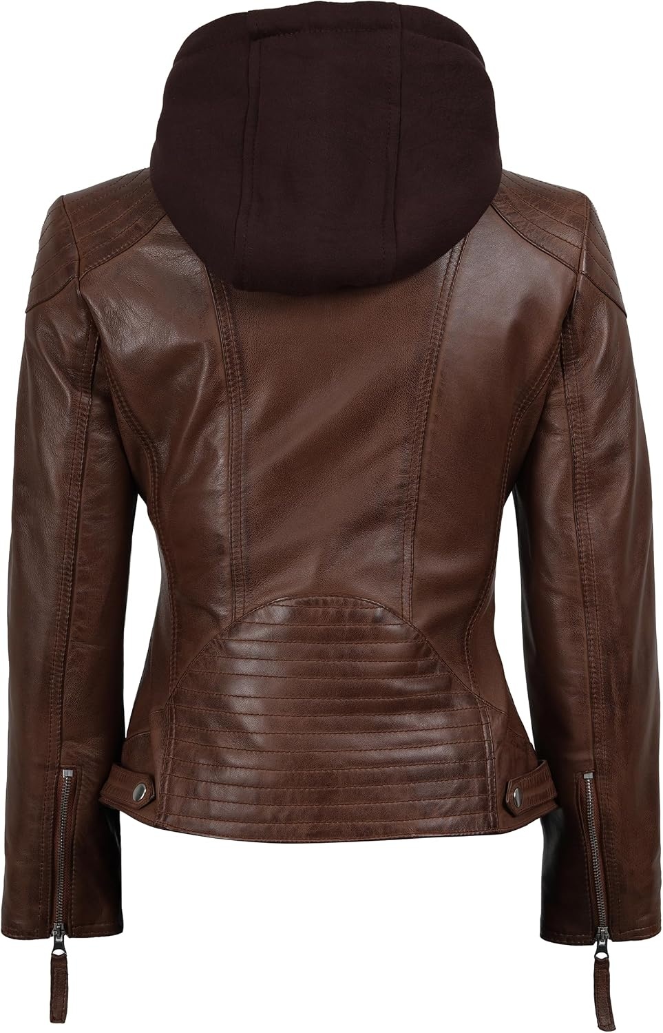 image:imageBlingsoul Hooded Leather Jacket Women Real Lambskin Leather Jacket for Women with Detachable HoodCognac Wax