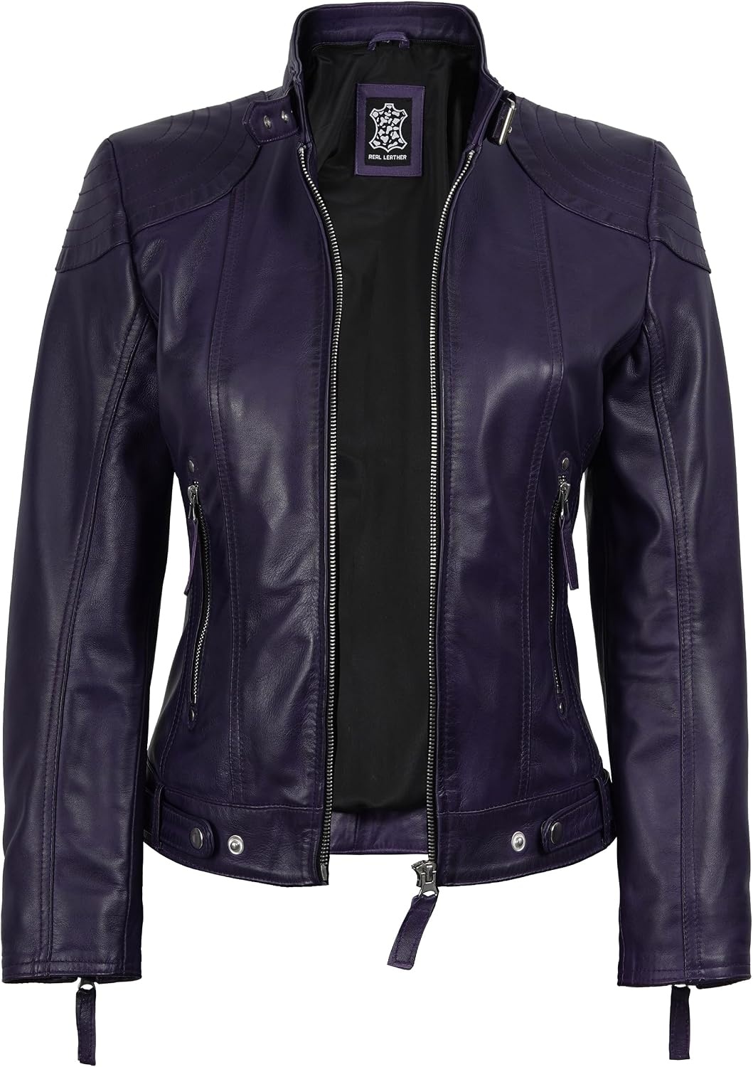 image:imageBlingsoul Hooded Leather Jacket Women Real Lambskin Leather Jacket for Women with Detachable HoodPurple Wax