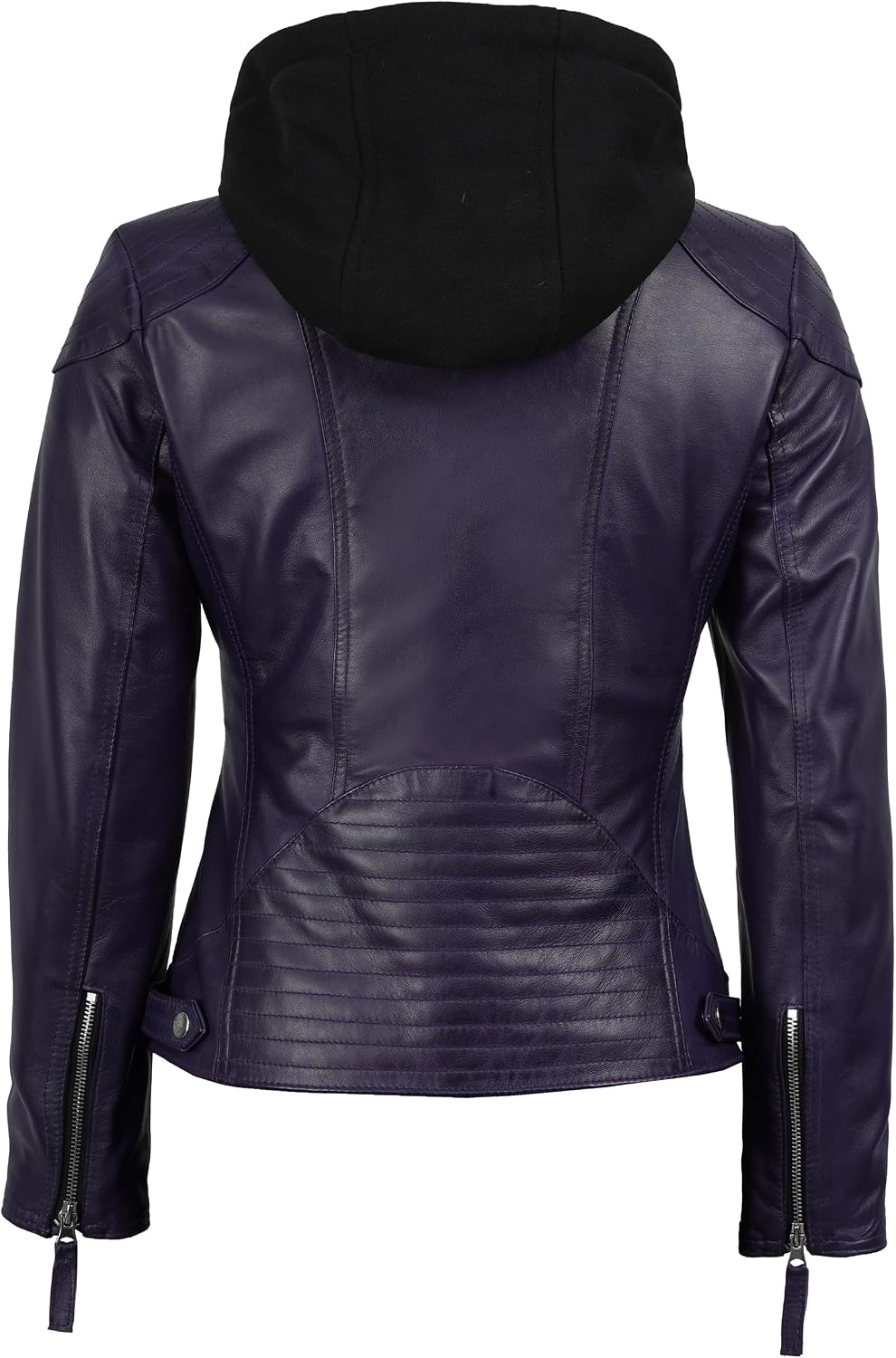 image:imageBlingsoul Hooded Leather Jacket Women Real Lambskin Leather Jacket for Women with Detachable HoodPurple Wax