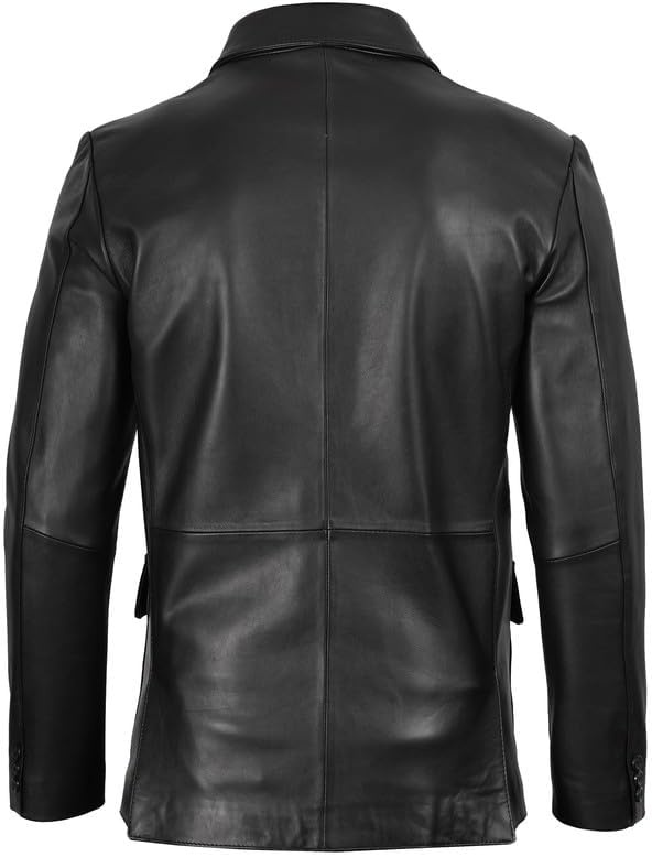 image:imageBlingsoul Leather Blazer Jacket Mens Real Lambskin 3Button Sport Coat with Notch Lapel CollarBlack