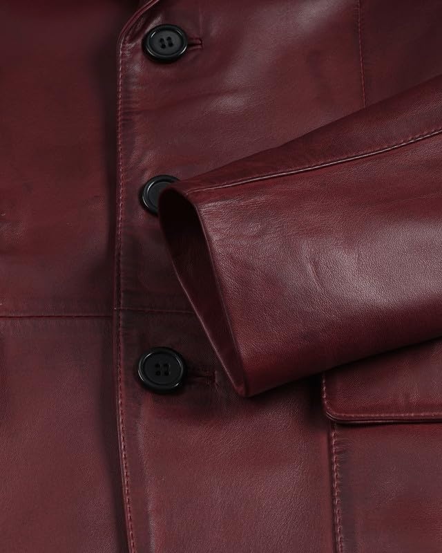 image:imageBlingsoul Leather Blazer Jacket Mens Real Lambskin 3Button Sport Coat with Notch Lapel CollarBurgundy Maroon Wax