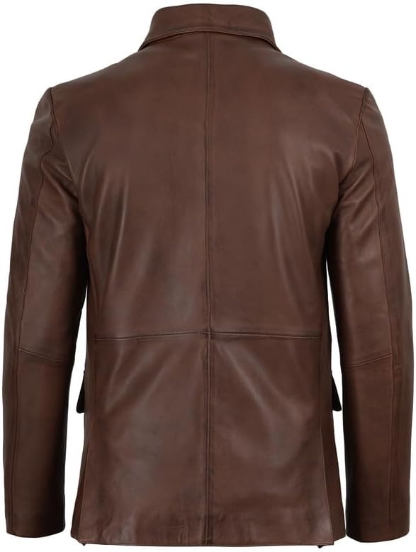 image:imageBlingsoul Leather Blazer Jacket Mens Real Lambskin 3Button Sport Coat with Notch Lapel CollarCognac Wax