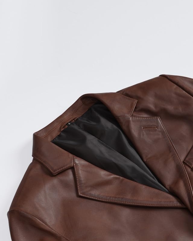 image:imageBlingsoul Leather Blazer Jacket Mens Real Lambskin 3Button Sport Coat with Notch Lapel CollarCognac Wax