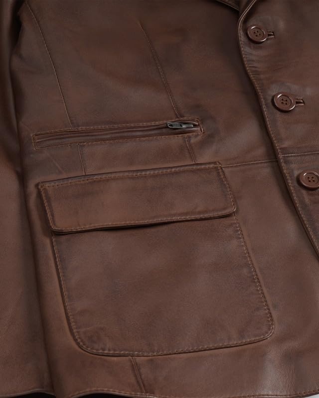 image:imageBlingsoul Leather Blazer Jacket Mens Real Lambskin 3Button Sport Coat with Notch Lapel CollarCognac Wax
