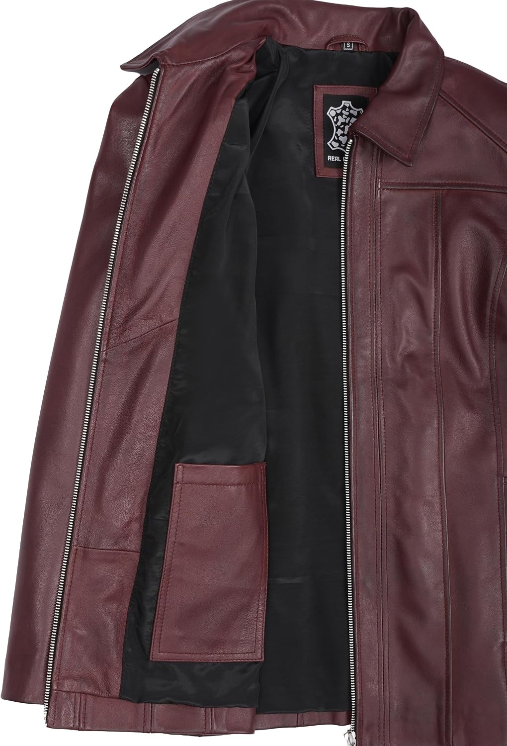 image:imageBlingsoul Leather Coats for Womens Real Long Leather Jacket WomenBurgundy Maroon Wax