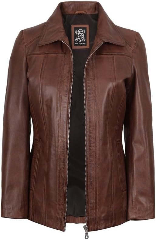 image:imageBlingsoul Leather Coats for Womens Real Long Leather Jacket WomenCognac Wax