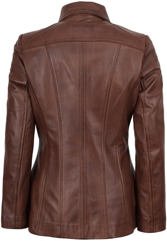 image:imageBlingsoul Leather Coats for Womens Real Long Leather Jacket WomenCognac Wax