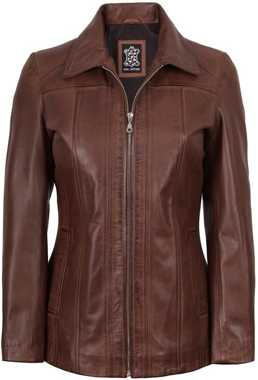 image:imageBlingsoul Leather Coats for Womens Real Long Leather Jacket WomenCognac Wax