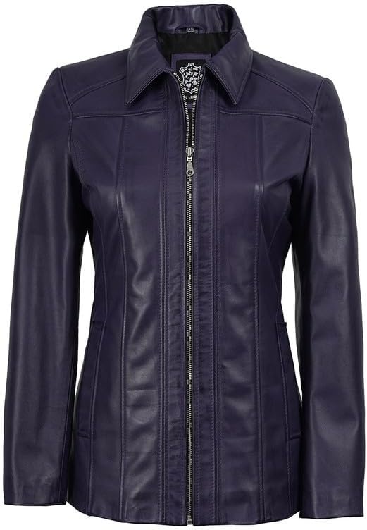 image:imageBlingsoul Leather Coats for Womens Real Long Leather Jacket WomenPurple Wax