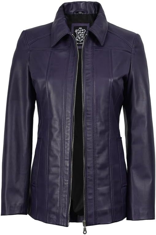 image:imageBlingsoul Leather Coats for Womens Real Long Leather Jacket WomenPurple Wax