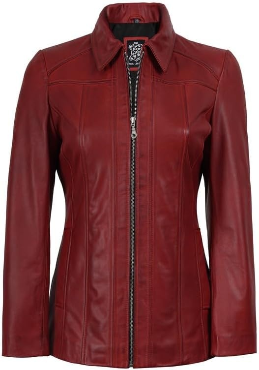 image:imageBlingsoul Leather Coats for Womens Real Long Leather Jacket WomenRed Wax