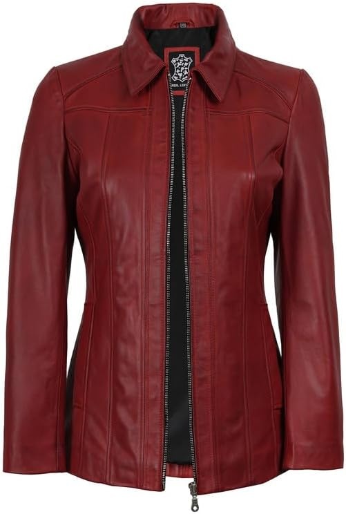 image:imageBlingsoul Leather Coats for Womens Real Long Leather Jacket WomenRed Wax