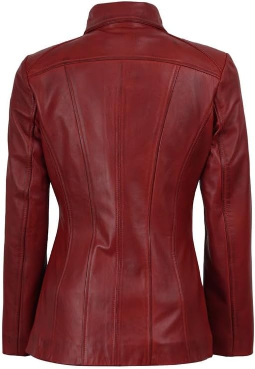 image:imageBlingsoul Leather Coats for Womens Real Long Leather Jacket WomenRed Wax