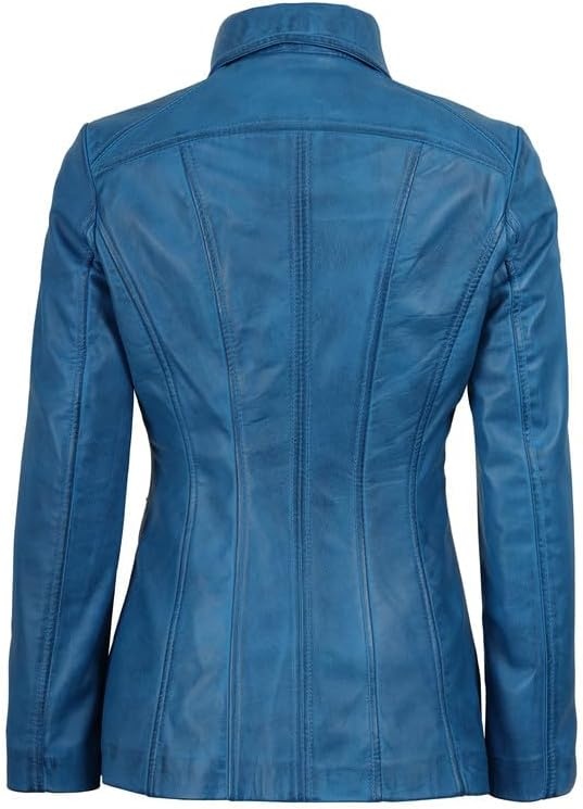image:imageBlingsoul Leather Coats for Womens Real Long Leather Jacket WomenVivid Blue Wax