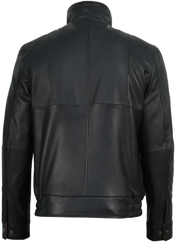 image:imageBlingsoul Leather Jacket for Men Real Lambskin Leather Jacket Mens with Wide Notch Lapel CollarBlack Cognac