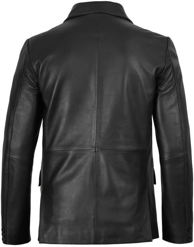 image:imageBlingsoul Mens Leather Blazer Jacket Real Lambskin Sport Coat with Notch Lapel CollarBlack