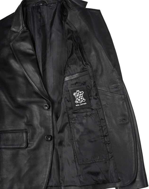 image:imageBlingsoul Mens Leather Blazer Jacket Real Lambskin Sport Coat with Notch Lapel CollarBlack