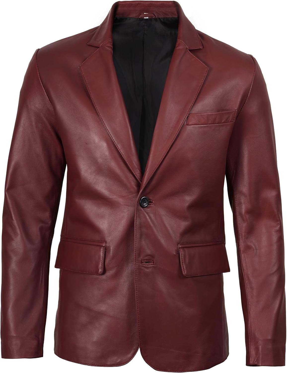 image:imageBlingsoul Mens Leather Blazer Jacket Real Lambskin Sport Coat with Notch Lapel CollarBurgundy Maroon Wax