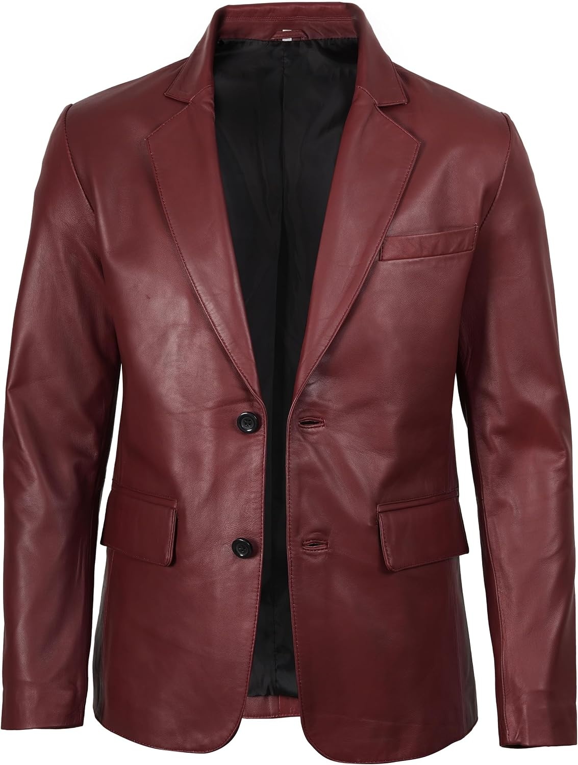 image:imageBlingsoul Mens Leather Blazer Jacket Real Lambskin Sport Coat with Notch Lapel CollarBurgundy Maroon Wax