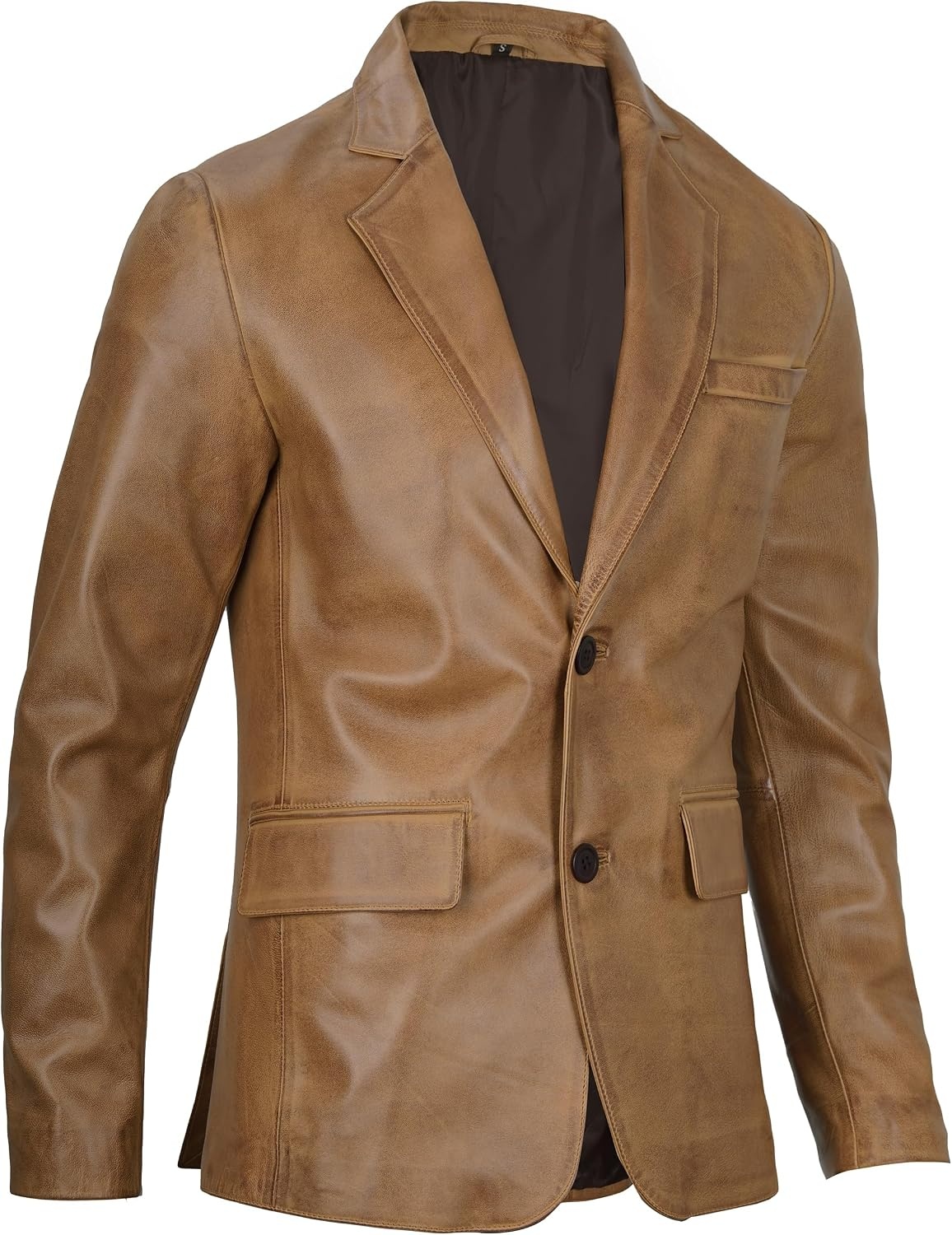 image:imageBlingsoul Mens Leather Blazer Jacket Real Lambskin Sport Coat with Notch Lapel CollarCamel Wax