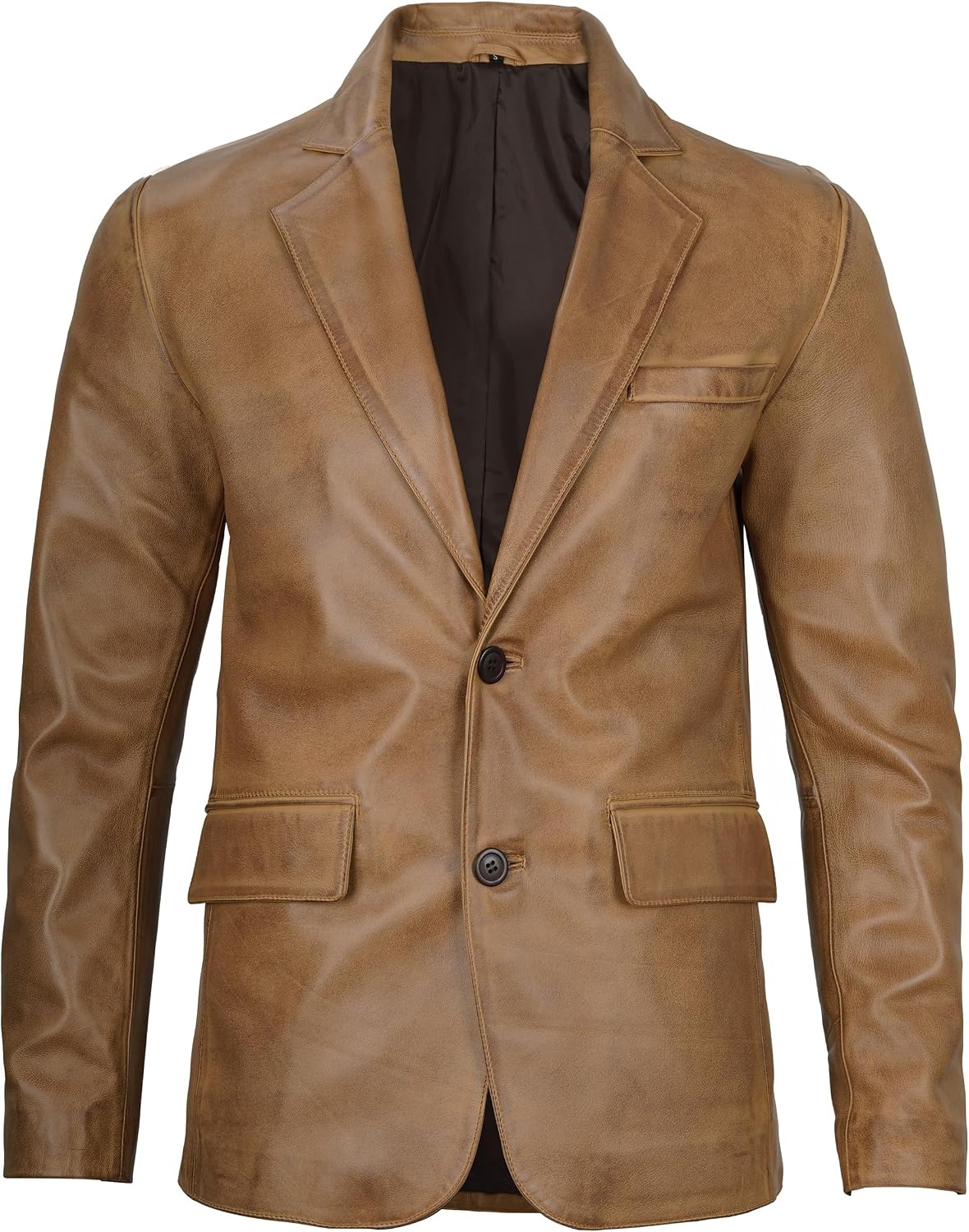 image:imageBlingsoul Mens Leather Blazer Jacket Real Lambskin Sport Coat with Notch Lapel CollarCamel Wax