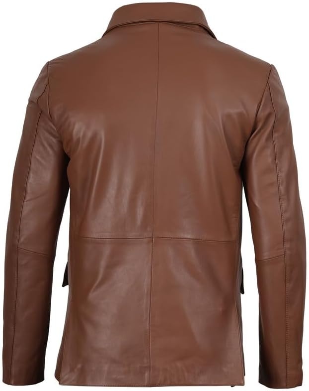 image:imageBlingsoul Mens Leather Blazer Jacket Real Lambskin Sport Coat with Notch Lapel CollarCognac Without Wax