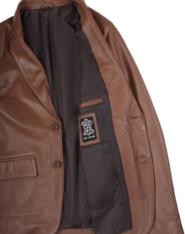 image:imageBlingsoul Mens Leather Blazer Jacket Real Lambskin Sport Coat with Notch Lapel CollarCognac Without Wax