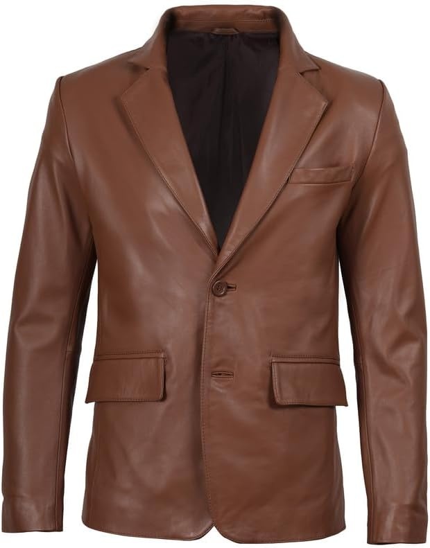image:imageBlingsoul Mens Leather Blazer Jacket Real Lambskin Sport Coat with Notch Lapel CollarCognac Without Wax