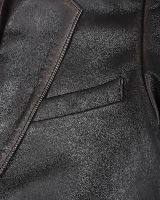 image:imageBlingsoul Mens Leather Blazer Jacket Real Lambskin Sport Coat with Notch Lapel CollarDark Brown Ruboff