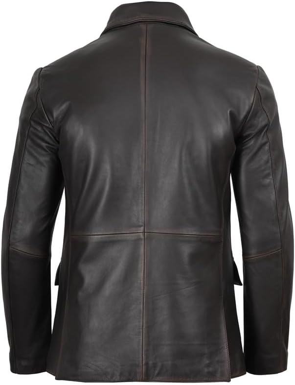 image:imageBlingsoul Mens Leather Blazer Jacket Real Lambskin Sport Coat with Notch Lapel CollarDark Brown Ruboff