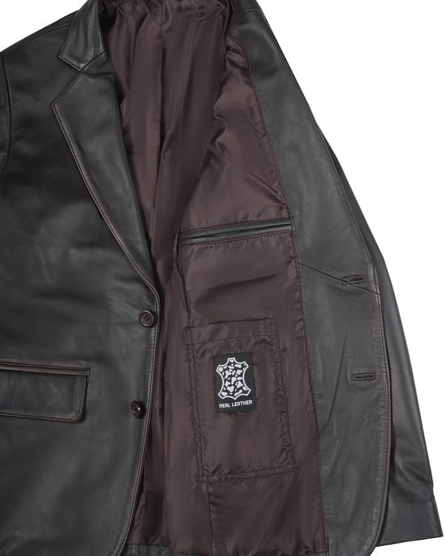 image:imageBlingsoul Mens Leather Blazer Jacket Real Lambskin Sport Coat with Notch Lapel CollarDark Brown Ruboff