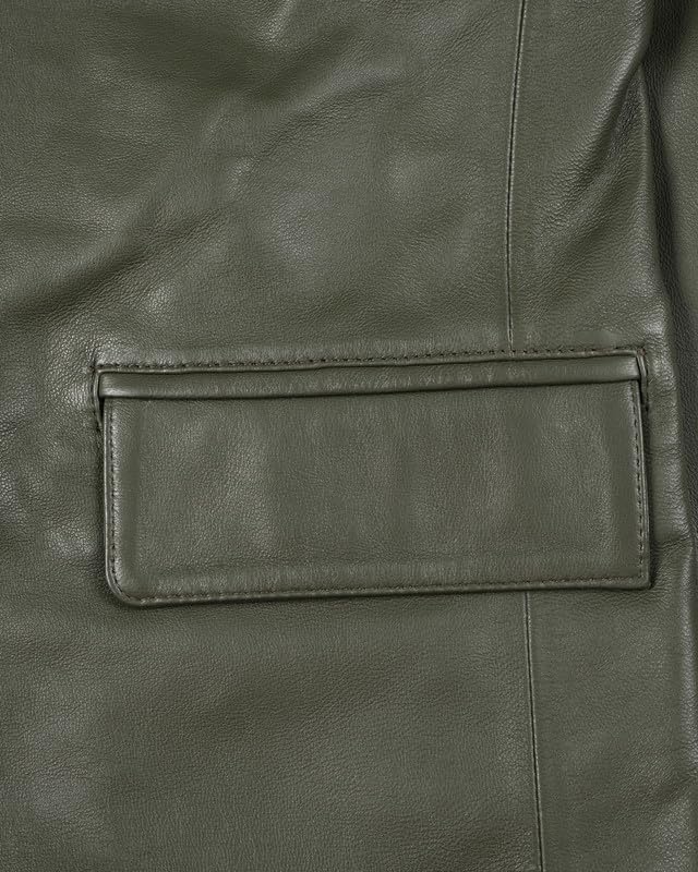 image:imageBlingsoul Mens Leather Blazer Jacket Real Lambskin Sport Coat with Notch Lapel CollarGreen