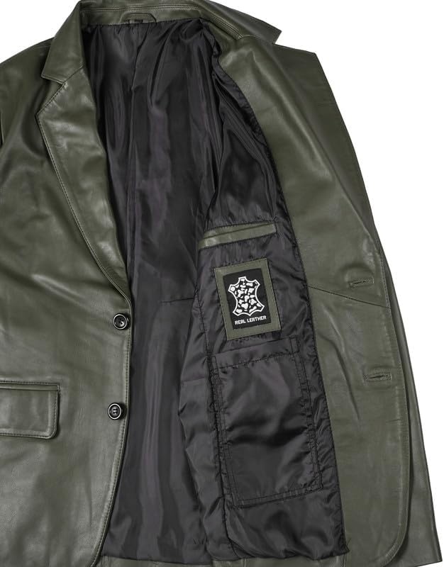 image:imageBlingsoul Mens Leather Blazer Jacket Real Lambskin Sport Coat with Notch Lapel CollarGreen