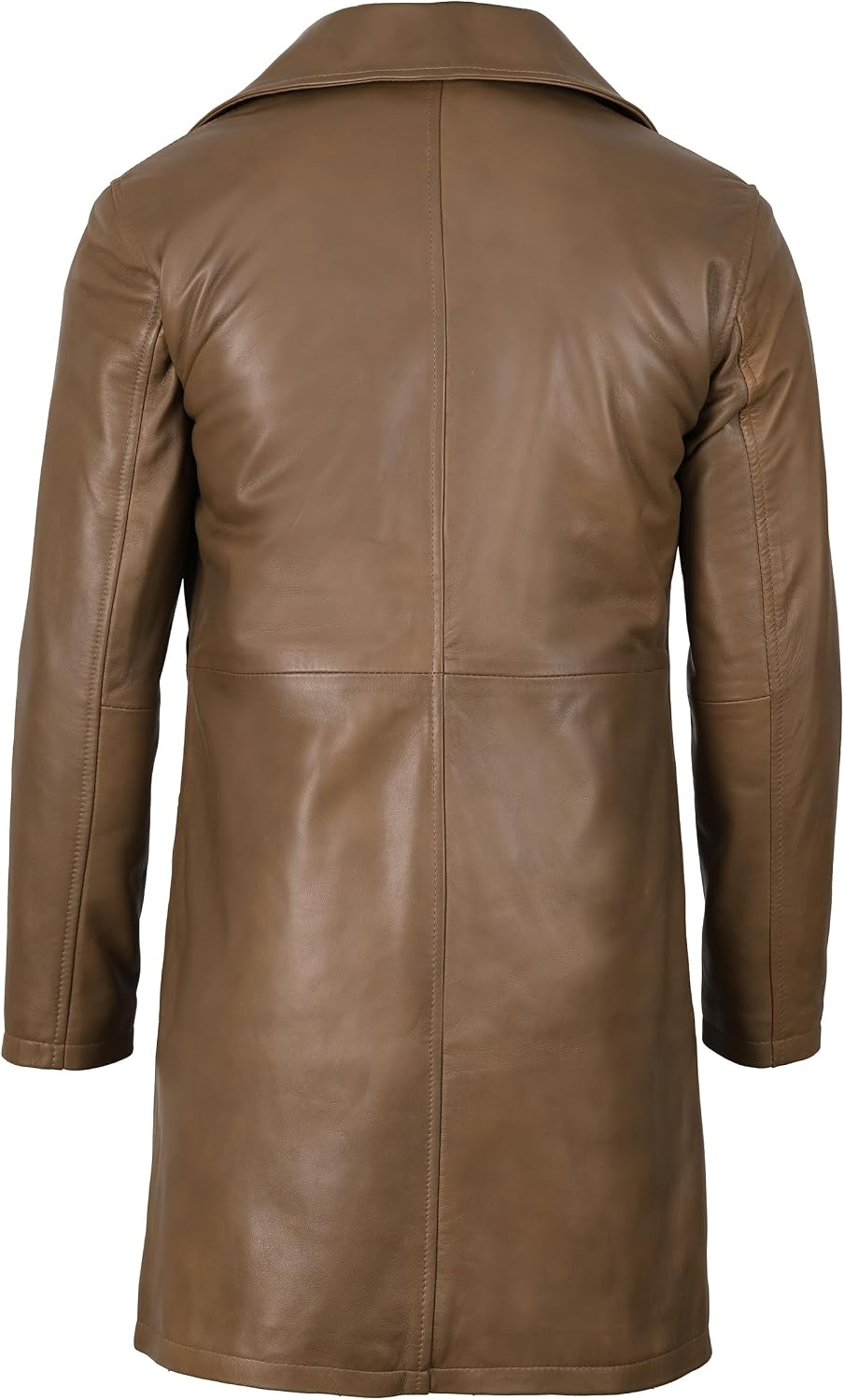 image:imageBlingsoul Mens Leather Car Coat Genuine Lambskin Long Leather Jacket for Men Real Leather Coat with Lapel CollarBrown
