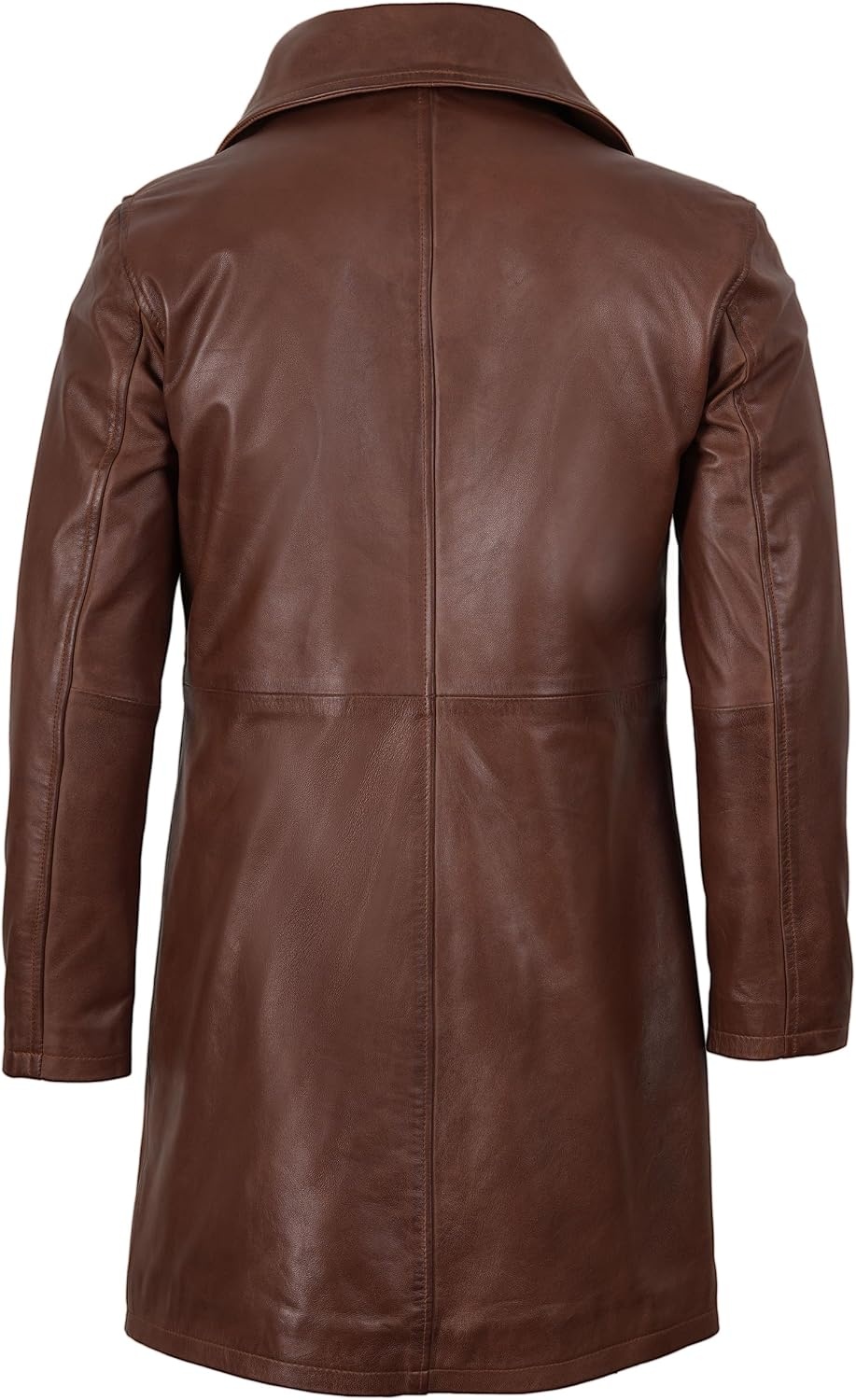 image:imageBlingsoul Mens Leather Car Coat Genuine Lambskin Long Leather Jacket for Men Real Leather Coat with Lapel CollarCognac Wax