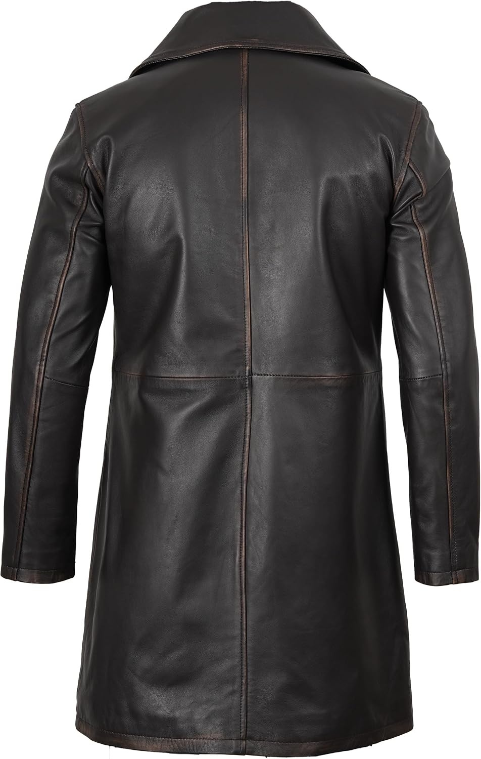 image:imageBlingsoul Mens Leather Car Coat Genuine Lambskin Long Leather Jacket for Men Real Leather Coat with Lapel CollarDark Brown Ruboff