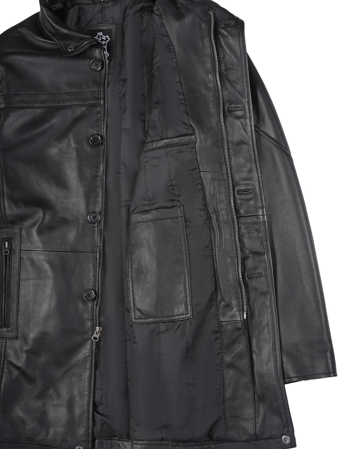 image:imageBlingsoul Mens Leather Car Coat Real Lambskin Long Leather Jacket Men MidThigh Genuine Leather Coat for MenBlack