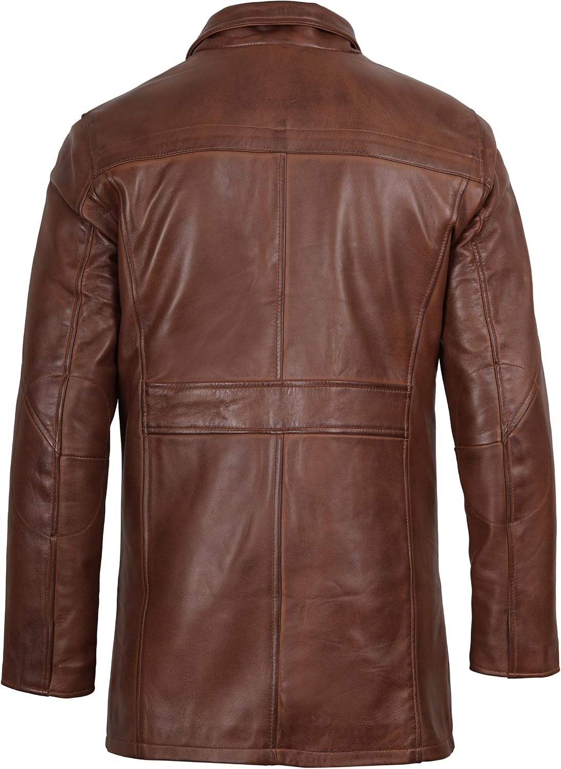 image:imageBlingsoul Mens Leather Car Coat Real Lambskin Long Leather Jacket Men MidThigh Genuine Leather Coat for MenCognac Wax